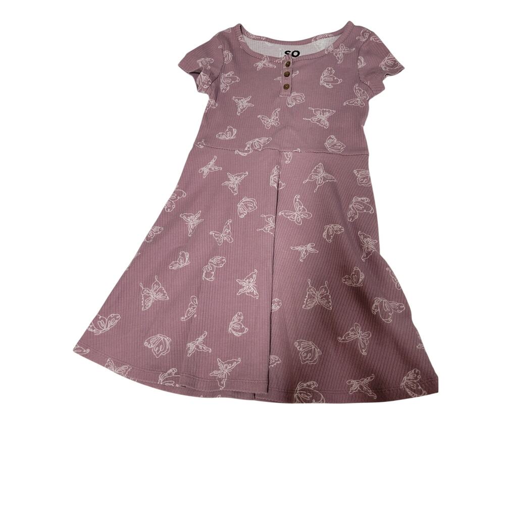 SO Girls Purple Butterfly Print Short Sleeve Skater Dress Girls Size 7